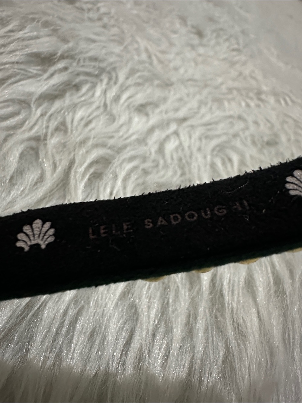 Lele Sadoughi Emerald Green Velvet Headband with Gold Bead Trim - Picture 2 of 5